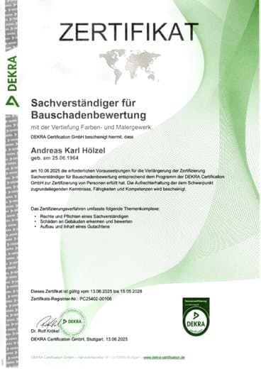 DEKRA-zertifiziert – Sachverständiger für Bauschadenbewertung