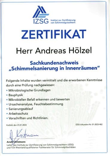 IZSG-Sachkundenachweis – Schimmelsanierung in Innenräumen