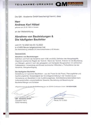 QM-Akademie – Abnahme von Bauleistungen & Baufehler